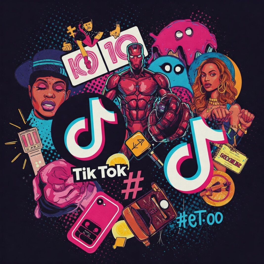 Vibrant Decade Pop Art Collage: TikTok, MCU, #MeToo, Lemonade Icons