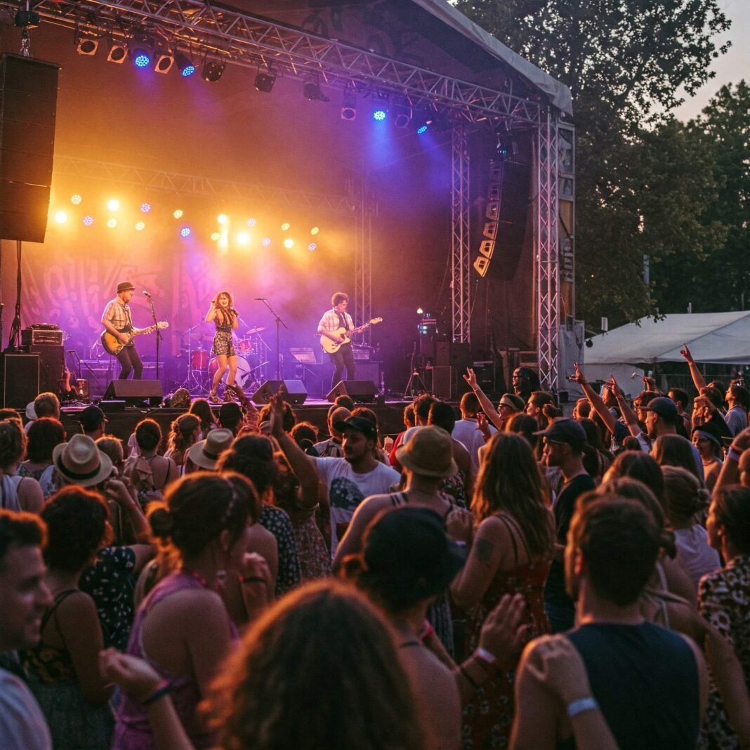 Lively Outdoor Music Festival at Dusk