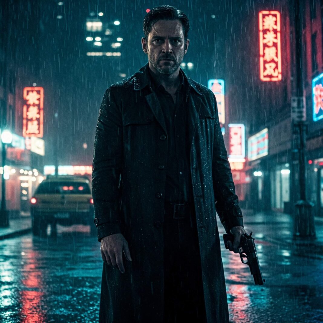 Gritty Neon Noir Gunman