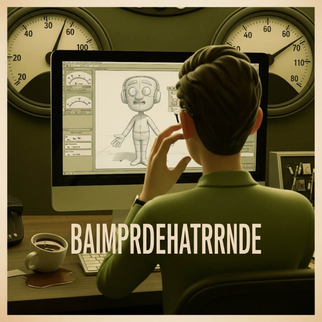 Animator looks at a computer screen with a half-rendered 3D character.