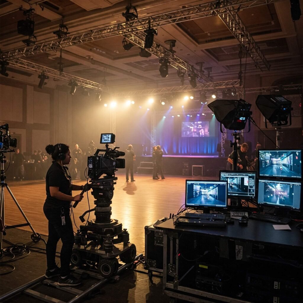 Ballroom Event Setup: Technical Production in Action