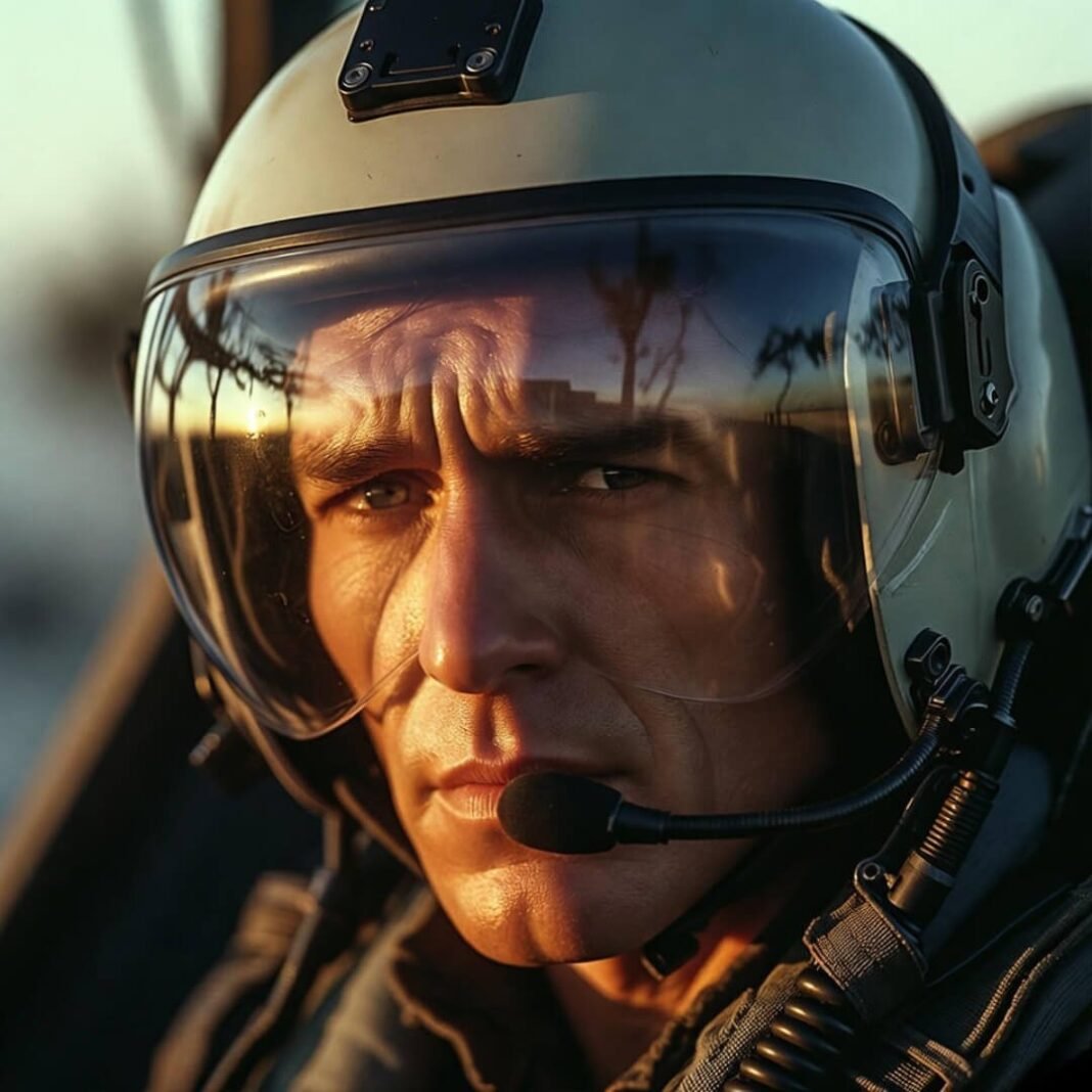 Maverick's golden-hour helmet reflection, pure emotion.
