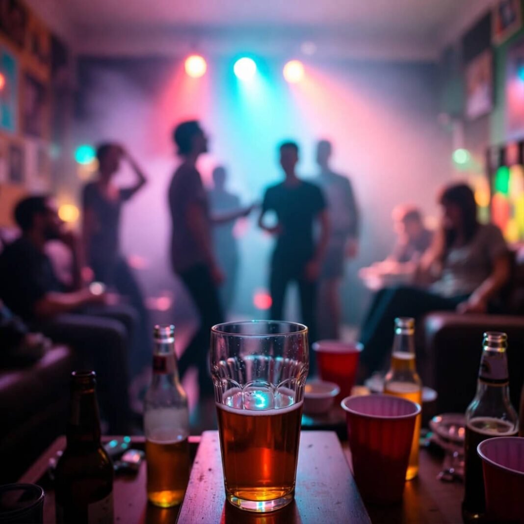 Beer in hand at chaotic house rager